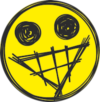 a yellow smiley face with black eyes